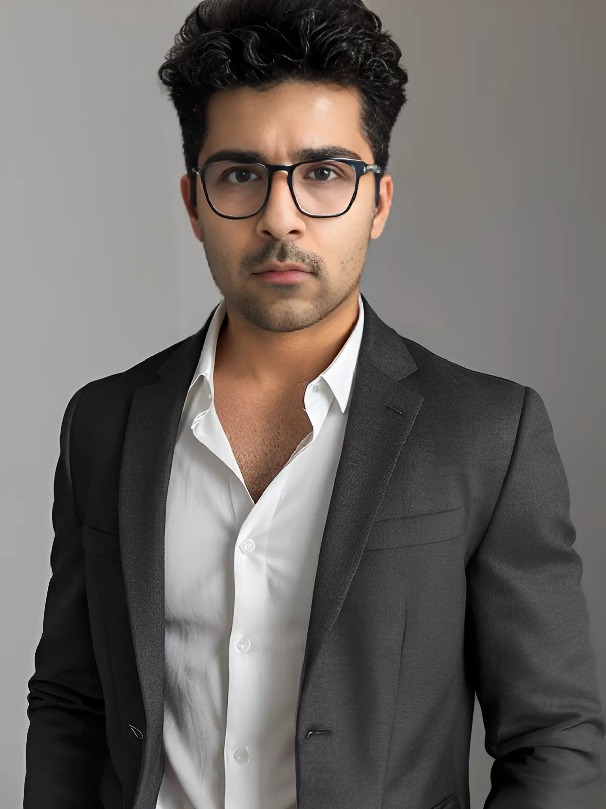 A man with short, dark hair and glasses wears a dark suit jacket over a white shirt. He faces the camera with a serious expression against a plain, light gray background, as if preparing to deliver the Founder's Message. - Lead Experts